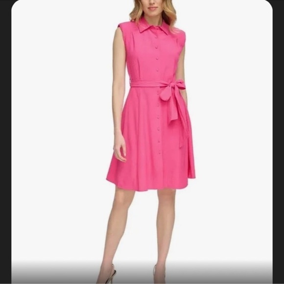 Calvin Klein Dresses & Skirts - Calvin Klein Hibiscus Belted Button Down Sleeveless Dress